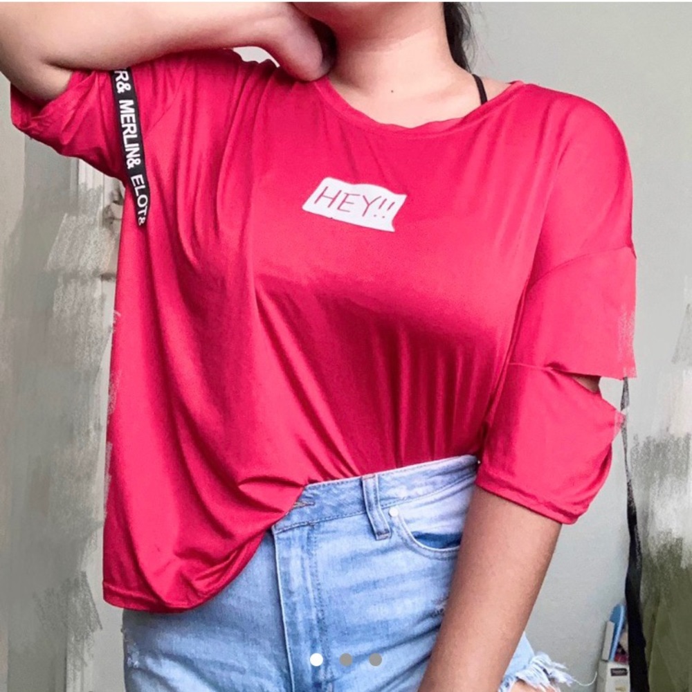Red “Hey!” Strapped Top
